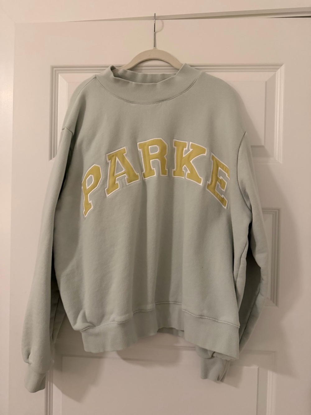 Parke Sage Green Crew Pullover with Yellow Appliqué